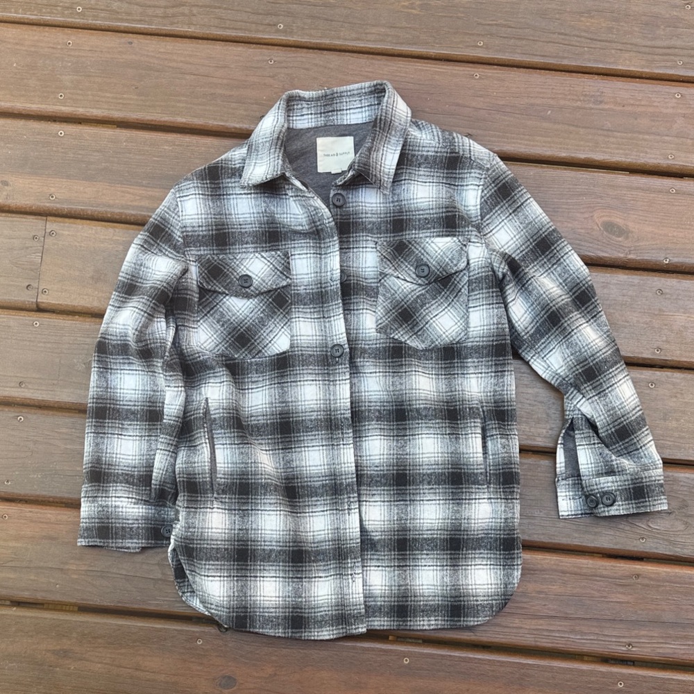 Lined Black/Gray/off White Plaid Button-Down Shirt
